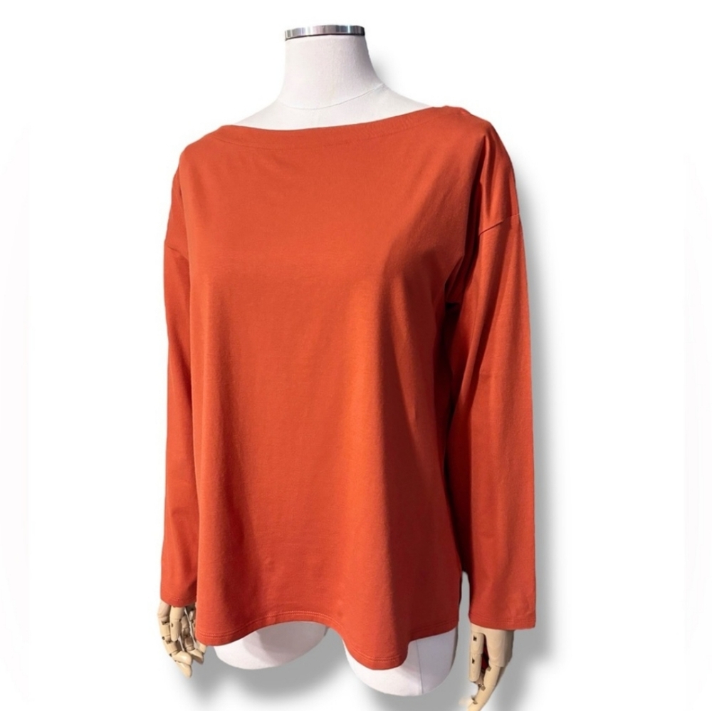 J. JILL Orange Luxe Supima Boat Neck Long Sleeve Tee